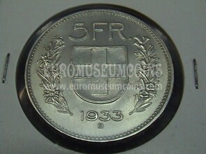 1933 Svizzera 5 Franchi in argento
