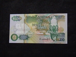 20 Kwacha Banconota emessa dallo Zambia 1992