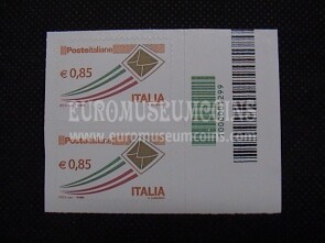 2013 Italia posta ordinaria coppia 85 cent codice a barre busta