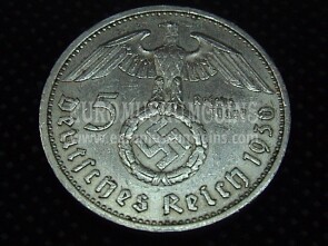 1936 Germania Von Hindeburg 5 Marchi svastica in argento
