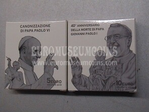 2018 Vaticano Dittico 5+10 Euro Proof Papa Paolo VI e Giovanni Paolo I in argento con cofanetto  