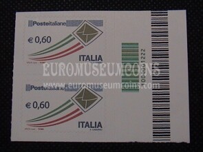 2009 Italia posta ordinaria coppia 60 cent codice a barre busta ORO