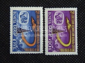 1960 U.R.S.S.francobolli Lancio Sputnik V URSS 2 valori  