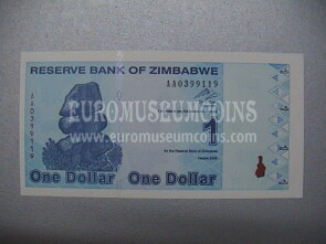 1 dollaro banconota emessa dallo Zimbabwe nel 2009  
