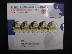 Germania 2018 Castello di Charlottenburg Berlino 5 zecche 2 Euro commemorativi proof