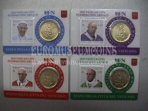 2019 Vaticano set 4 coincard 50 cent + francobollo Papa Francesco N.22/23/24/25