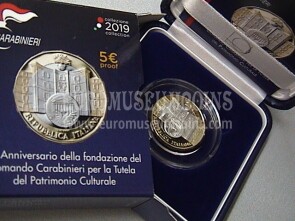 2019 Italia 5 Euro Proof bimetallico 50° Anniversario della Fondazione del Comando Carabinieri