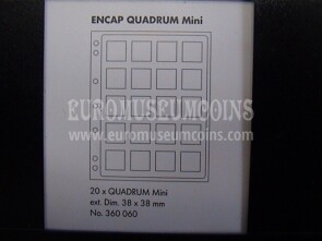 N. 2 fogli Encap a 20 caselle per monete in capsule Quadrum Mini 38 x 38 mm. cod. 360060