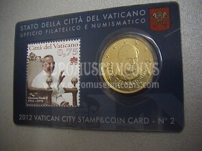 2012 Vaticano 50 cent + francobollo Giovanni Paolo primo coincard + stamp n° 2