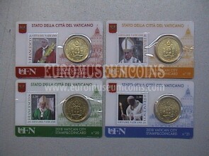2018 Vaticano set 4 coincard 50 cent + francobollo Papa Francesco