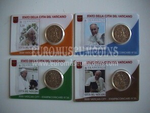 2020 Vaticano set 4 coincard 50 cent + francobollo Papa Francesco N.32/33/34/35