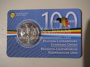 Belgio 2021 centenario Unione Economica 2 Euro commemorativo versione olandese 