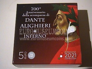 2021 Italia 5 Euro FDC 700° Anniversario della scomparsa di Dante Alighieri Inferno