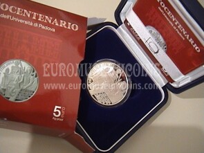 2022 Italia 5 Euro in argento Proof Università di Padova ottocentenario