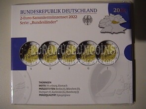Germania 2022 Turingia 5 zecche 2 Euro commemorativi FS ADFGJ in folder ufficiale