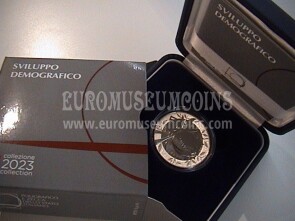 Italia 2023 Sviluppo Demografico 5 euro commemorativo FDC in argento