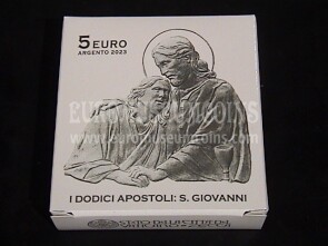 2023 Vaticano 5 euro proof San Giovanni apostolo in argento con cofanetto  