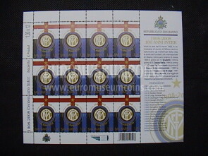 2008 minifoglio San Marino : centenario Inter ( con codice a barre )