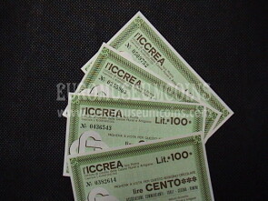1977 Lotto di 7 Miniassegni I.C.C.R.E.A. 5 Gennaio