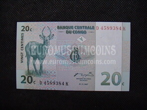 20 Centesimi di Franco Banconota emessa dal Congo 1997