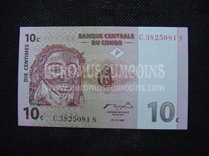 10 Centesimi di Franco Banconota emessa dal  Congo 1997