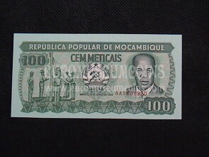 100 Meticais Banconota emessa dal Mozambico 1989
