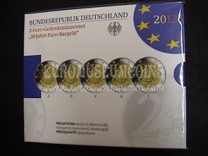 Germania 2012 Decennale TYE 5 zecche 2 Euro commemorativi Proof