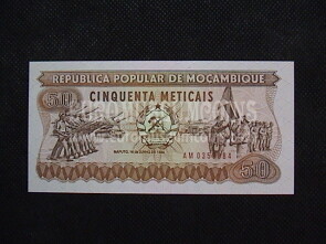 50 Meticais Banconota emessa dal Mozambico 1986