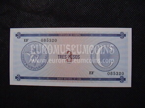 3 Pesos Banconota Certificado de Compra emessa da Cuba 1985