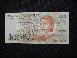 100 Cruzados Novos Banconota emessa dal Brasile 1989