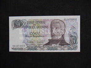 5 Pesos Banconota emessa dall' Argentina nel 1983-84
