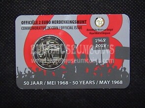 Belgio 2018 Rivolta Studentesca del 1968 2 Euro commemorativo in coincard OLANDESE