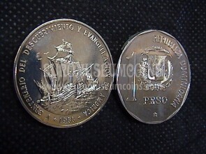 1988 Repubblica Dominicana V Centenario Colombo moneta da 1 peso