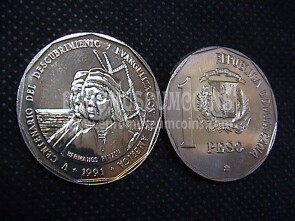 1991 Repubblica Dominicana V Centenario Colombo moneta da 1 peso