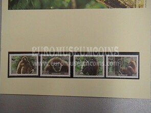 2008 Laos serie WWF Gibbone dalle mani bianche 4 valori