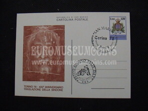 1978 San Marino Cartolina Sindone primo giorno di emissione