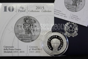 2015 Italia 10 Euro PROOF CENTENARIO I GUERRA MONDIALE in argento con cofanetto  
