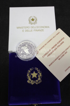 2003 Italia 10 Euro PROOF PRESIDENZA EUROPEA in argento con cofanetto  