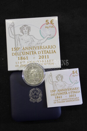 2011 Italia 5 Euro FDC 150° UNITA' D' ITALIA in argento con cofanetto  