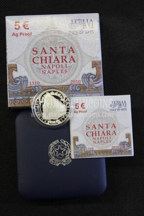 2010 Italia 5 Euro proof Santa Chiara in argento con cofanetto  