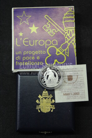 2002 Vaticano 5 Euro PROOF Europa Pace e Fratellanza in argento con cofanetto  
