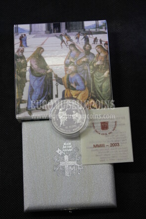 2003 Vaticano 10 Euro PROOF 25° Pontificato Giovanni Paolo II in argento con cofanetto  