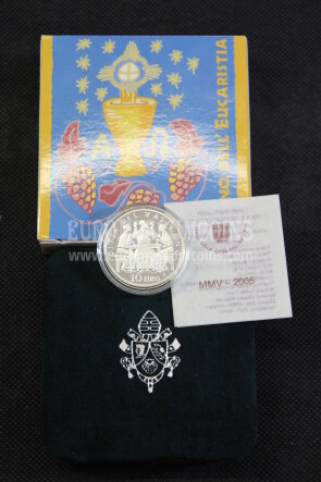 2005 Vaticano 10 Euro PROOF Anno Eucaristico in argento con cofanetto  
