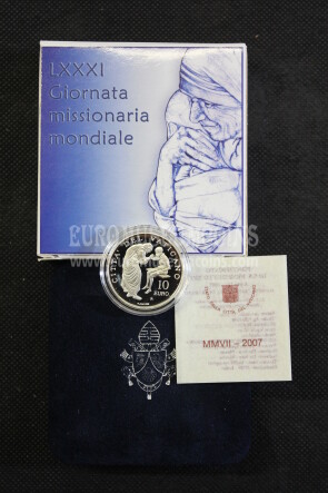 2007 Vaticano 10 Euro Proof Giornata Missionaria Mondiale in argento con cofanetto  