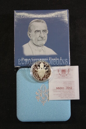 2012 Vaticano 5 Euro Proof Centenario della Nascita di Giovanni Paolo I in argento con cofanetto  