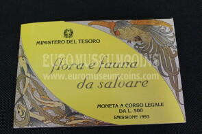 1993 Italia 500 Lire FDC Flora e fauna in argento in folder