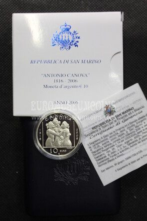 2006 San Marino 10 Euro PROOF Antonio Canova in argento con cofanetto  