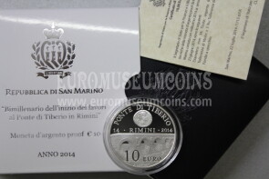 2014 San Marino 10 Euro PROOF Ponte di Tiberio in argento con cofanetto  