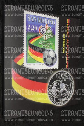 2004 San Marino 5 + 10 Euro PROOF Mondiali Calcio Germania 2006 in argento buste filateliche numismatiche in folder
