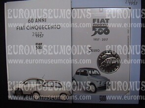 2017 Italia 5 Euro FDC 60° Anniversario della Nascita della FIAT 500
